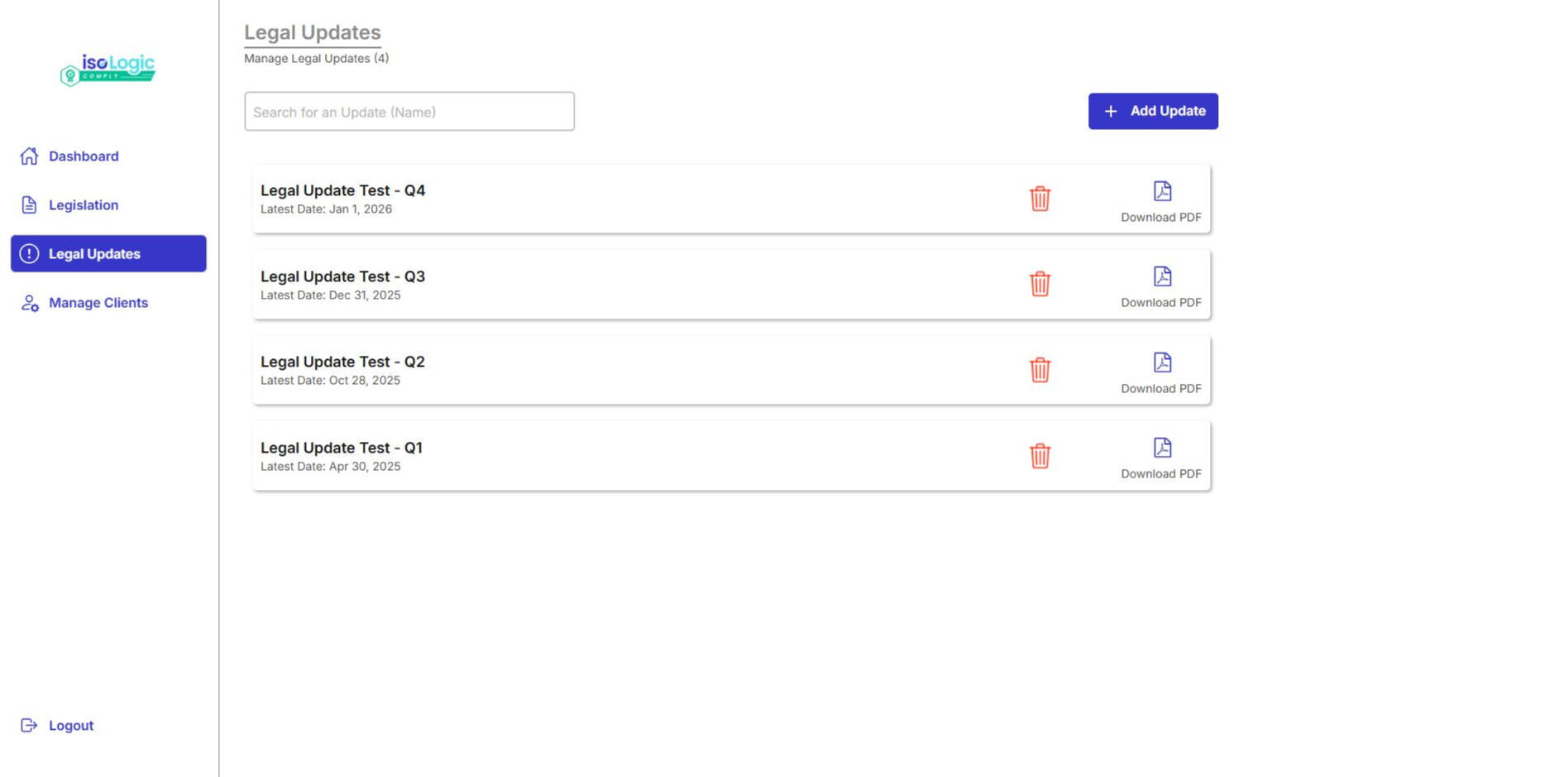 Custom-built platform for isoLogic to manage their clients' legal registers
